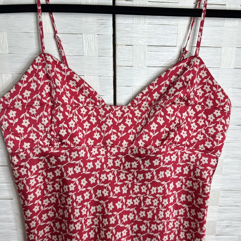 Free People On Our Radar Red Floral-Print Satin Mini Dress/Tunic Size Medium - Picture 5 of 15